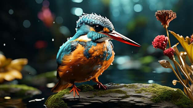 Pojedynczy ptak Kingfisher z przodu, widok z bliska