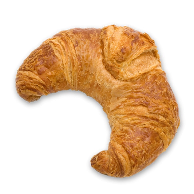 Pojedynczy pyszny i smaczny croissant izolowany na białym tle