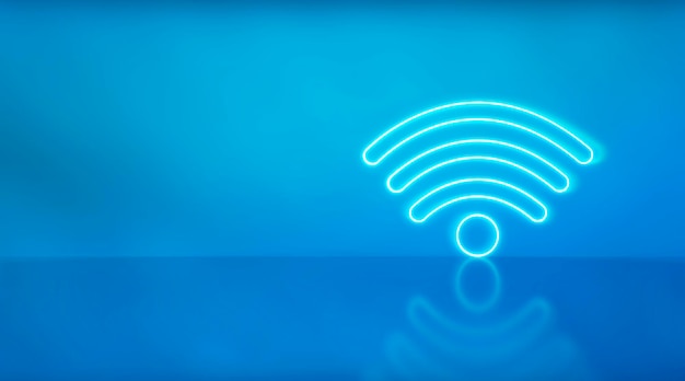 Pokaz laserowy neonowej ikony wifi bezprzewodowej technologii internetowej