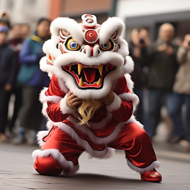 Pokaz tańca smoka lub lwa barongsai z okazji chińskiego festiwalu księżycowego nowego roku Tradycyjny azjatycki