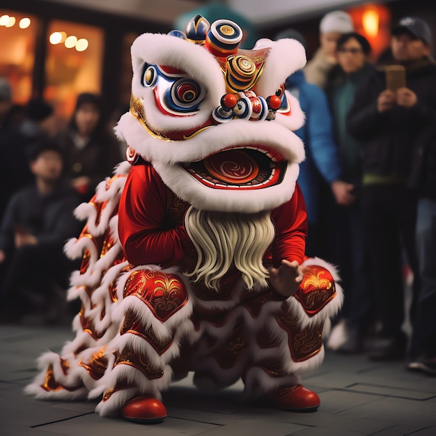 Pokaz tańca smoka lub lwa barongsai z okazji chińskiego festiwalu księżycowego nowego roku Tradycyjny azjatycki