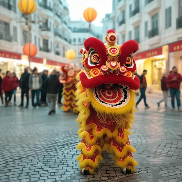 Pokaz tańca smoka lub lwa barongsai z okazji chińskiego festiwalu księżycowego nowego roku Tradycyjny azjatycki