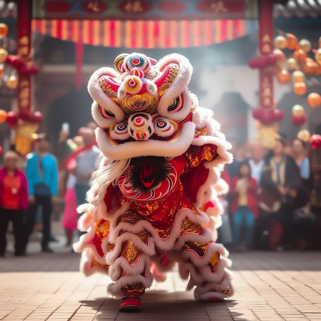 Pokaz tańca smoka lub lwa barongsai z okazji chińskiego festiwalu księżycowego nowego roku Tradycyjny azjatycki