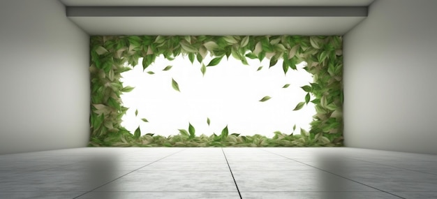 Zdjęcie pokój 3d z oknem i liśćmi