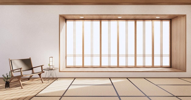 Pokój dzienny japonia tropikalny minimalistyczny desing.Renderowanie 3D