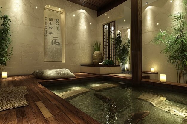 Pokój medytacyjny w stylu zen i z wodą