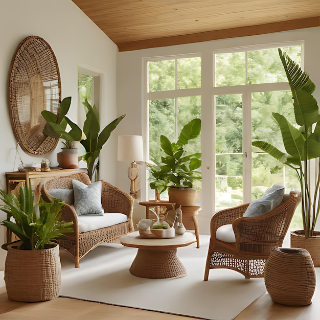 pokój mieszkalny z rośliną i krzesło z rośliną w nim