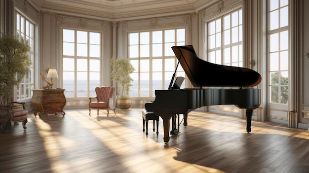 Pokój muzyczny z fortepianem Stworzony w technologii Generative AI