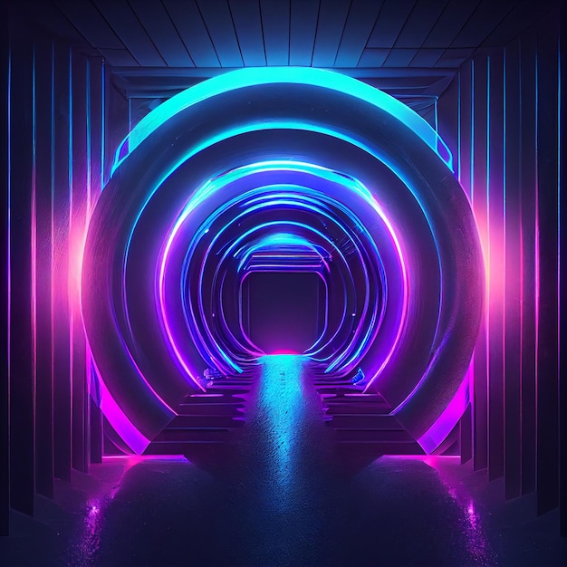 Pokój w tle neonowego tunelu z tapetą z neonowymi światłami