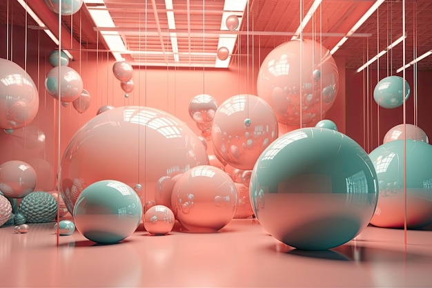 Pokój wypełniony kolorowymi piłkami Generative AI