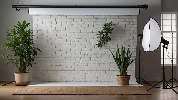pokój z ceglaną ścianą i dwoma roślinkami