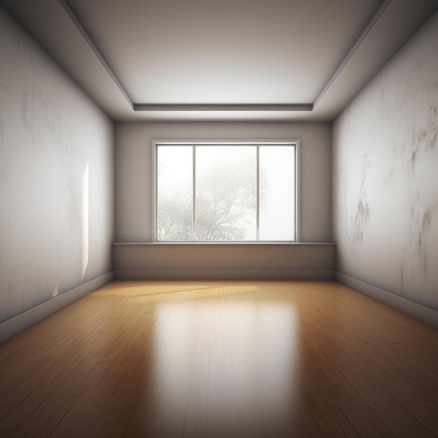 Zdjęcie pokój z dużym oknem i drewnianą podłogą.