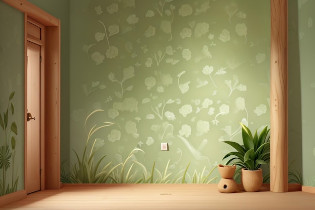 Pokój z roślinami na ścianie