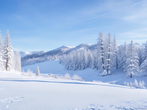 Pokryte śniegiem wzgórze i obszar leśny poniżej podwyższonego widoku zimowego krajobrazu