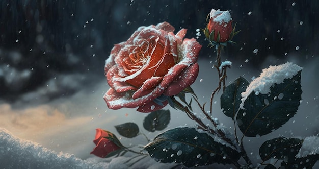 Pokryty śniegiem kwiat z napisem „na nim”