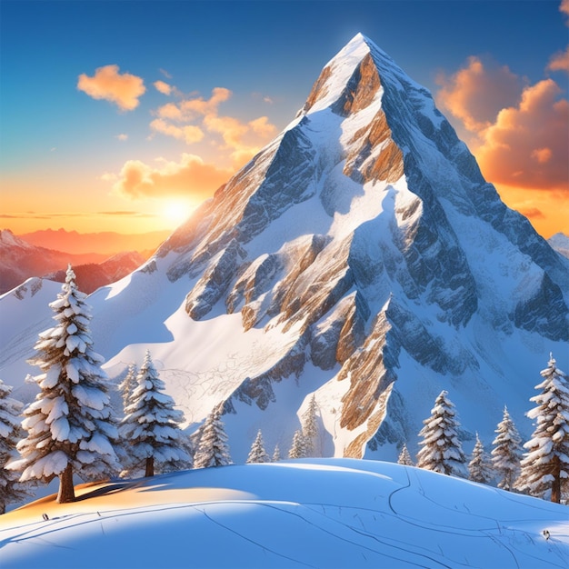 pokryty śniegiem szczyt góry na tle jasnego niebieskiego nieba uchwycić pierwotne piękno i sens