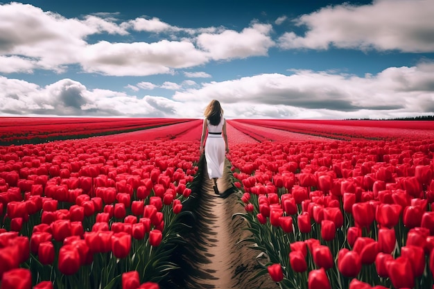 Pola tulipanowe Różowo-żółto-czerwone tulipany