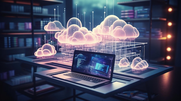 Połączenie internetowe, synchronizacja sieci globalnej między różnymi komputerami i urządzeniami w chmurze