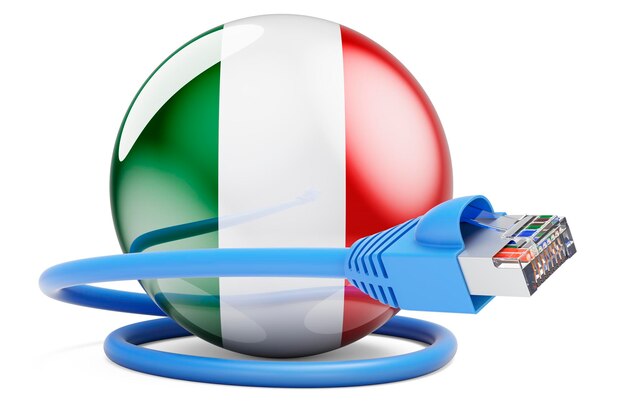 Połączenie internetowe we Włoszech Kabel LAN z renderowaniem 3D włoskiej flagi