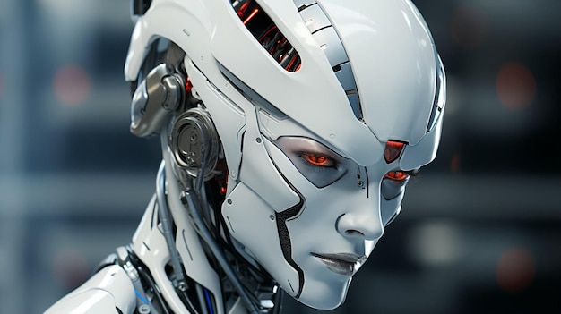 Połączenie ludzkiej kobiety i robota sztucznej inteligencji Koncepcja łączenia