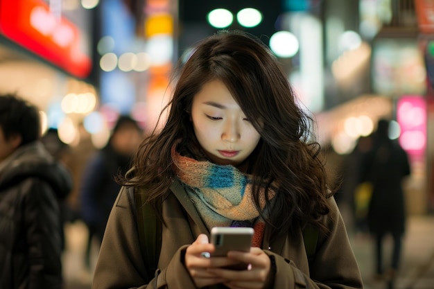 Połączony telefon komórkowy azjatyckiej kobiety Generate Ai