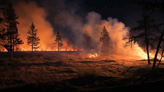 Pole drzew, które zostały spalone przez ogień