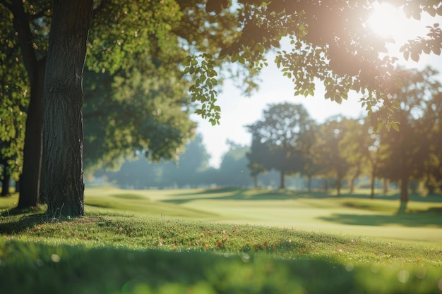 Pole golfowe z zielenią i drzewami