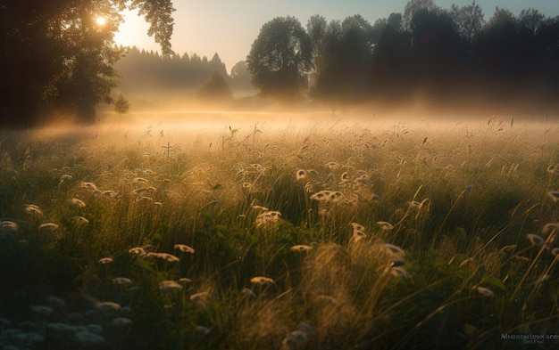 Pole kwiatów rano