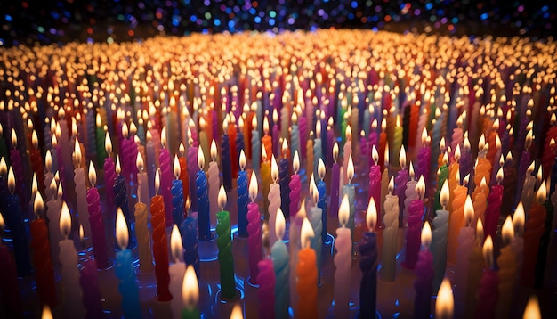 Zdjęcie pole nieskończonych kolorowych świec urodzinowych.