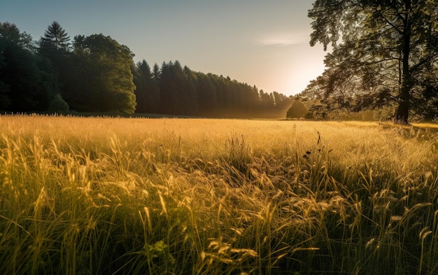 Pole trawy z zachodzącym za nim słońcem