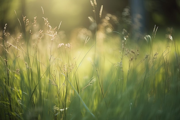 Pole trawy ze słońcem świecącym na nim generatywna sztuczna inteligencja