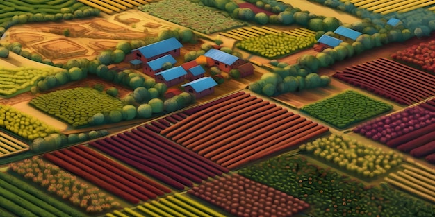 Pole z różnorodnym wzrostem upraw Regeneracyjne rolnictwo Widok lotniczy z drona Zdrowa metoda rolnictwa ekosystemu Generatywne ai
