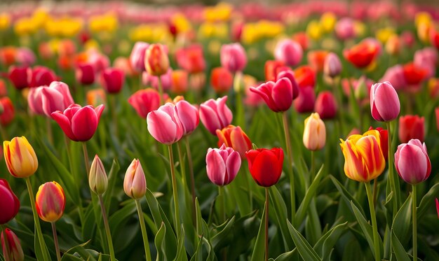 pole żółtych i czerwonych tulipanów z słowem tulipanów na nich