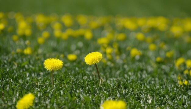 Pole żółtych kwiatów z zieloną trawą