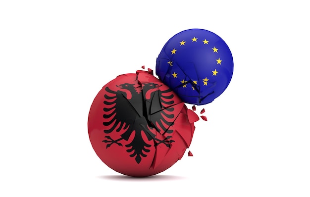 Polityczne kule Albanii i Unii Europejskiej rozbijają się o 3D Render