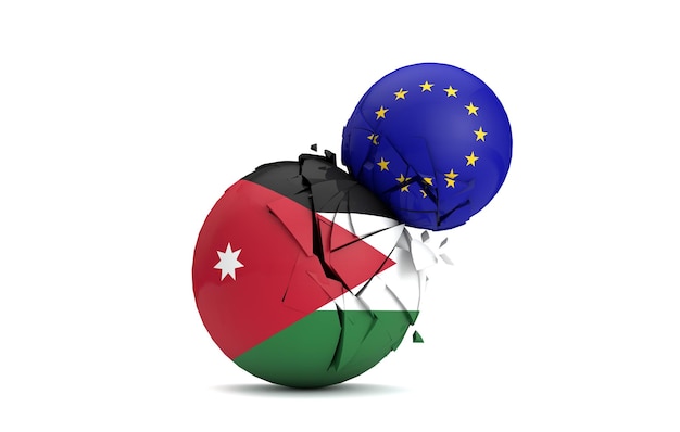 Polityczne kule Jordanii i Unii Europejskiej zderzają się razem 3D Render
