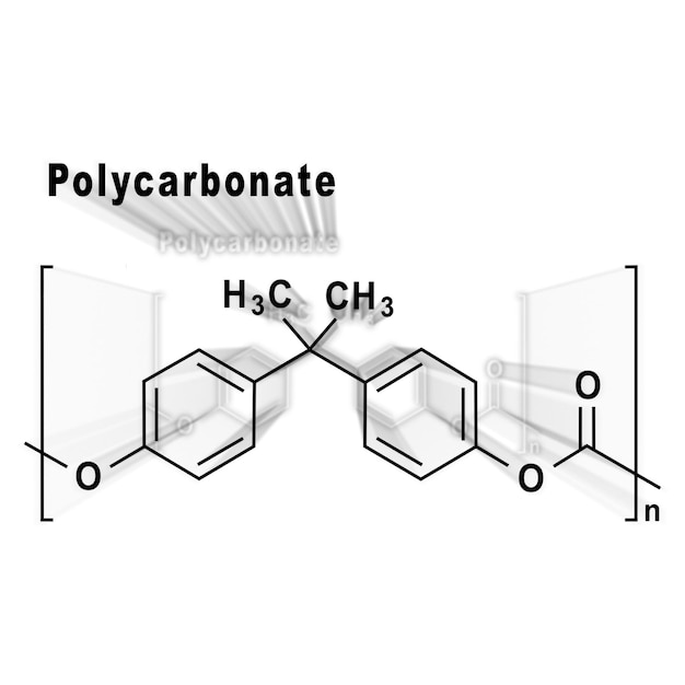 Poliwęglan PC, strukturalny wzór chemiczny na białym tle