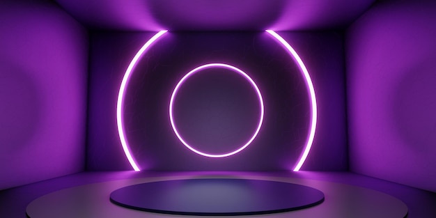 Półka pokoju i produktu ozdobiona okrągłym światłem laserowym z podłogą w stylu technologii