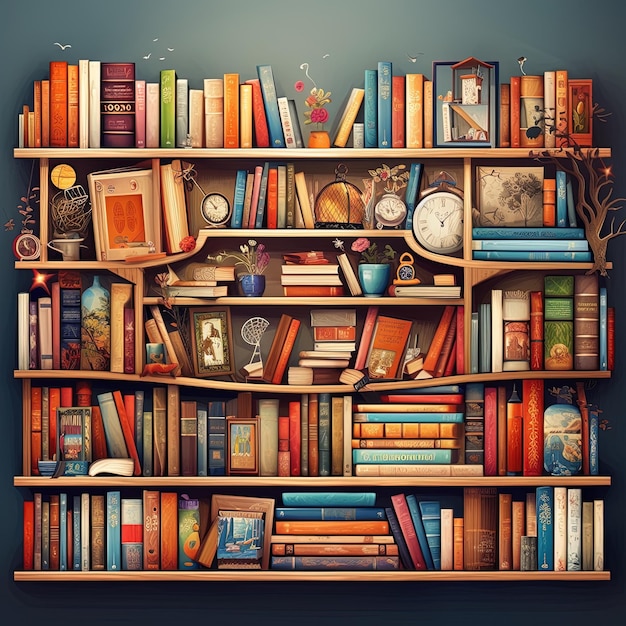 półka z książkami i zdjęcie półki z drzewem na górze
