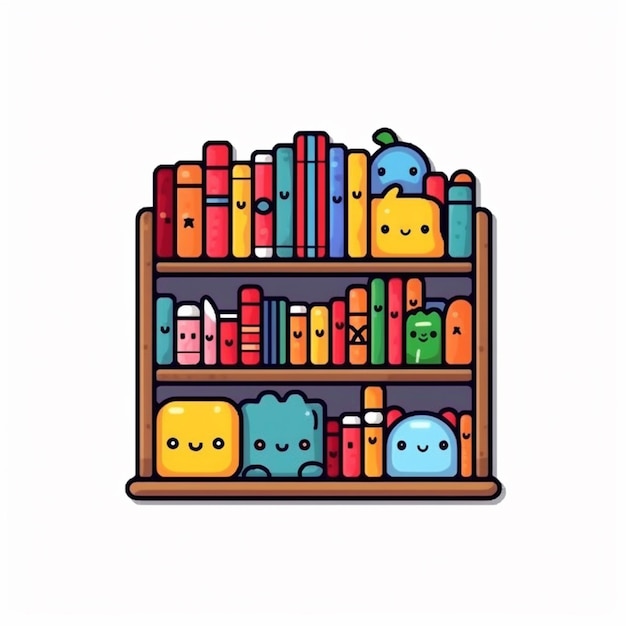 półka z książkami wypełniona książkami i uśmiechniętą twarzą generatywną ai