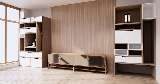 Półki ścienne Idea Box w minimalistycznym salonie w stylu japandi