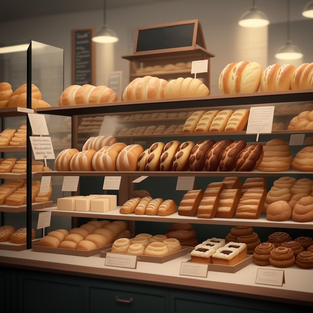 Zdjęcie półki w sklepie spożywczym ze świeżym chlebem generative ai