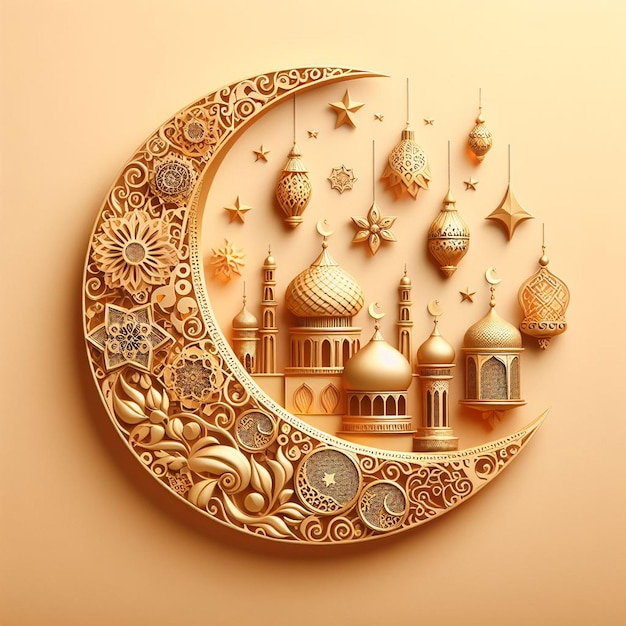 półksiężyc z rysunkiem na nim i rysunkiem meczetu na dole