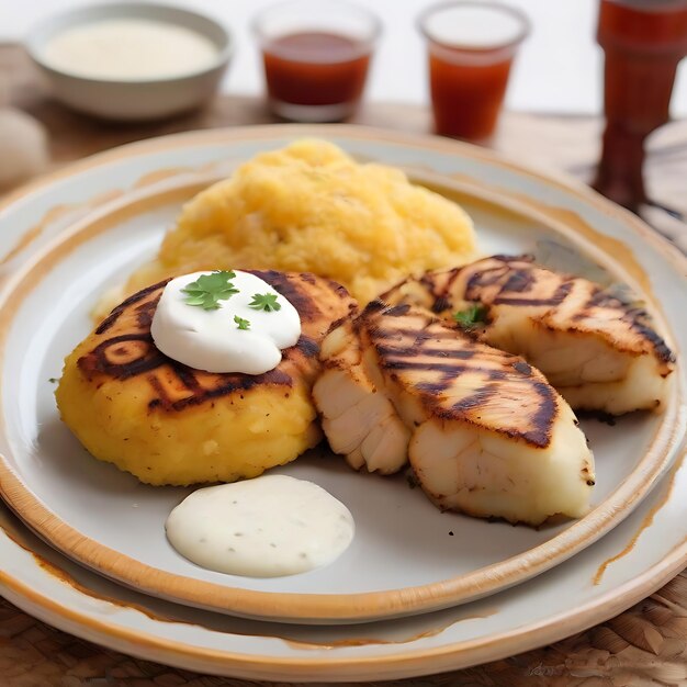 Pollo rostizado en un plato AI