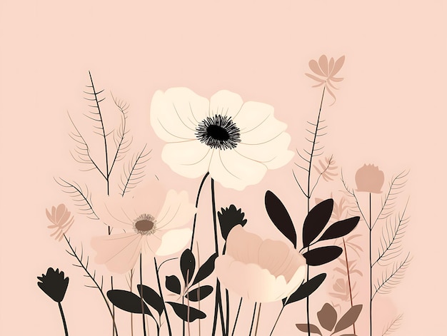 Polne kwiaty na jednolitym tle lato ilustracja sztandar AI Generative