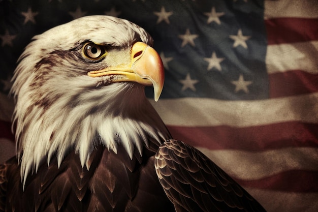 Północnoamerykański łysy orzeł i flaga USA Stany Zjednoczone Ameryki symbole patriotyczne Generative AI