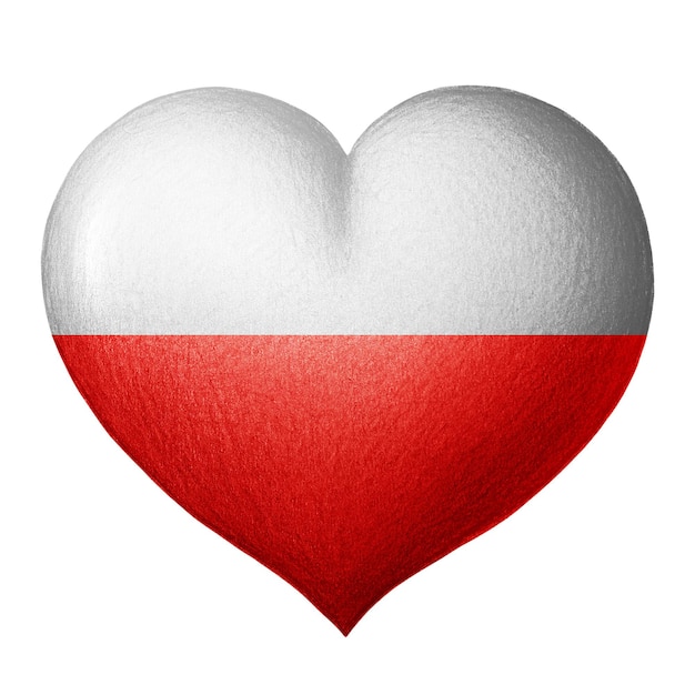 Zdjęcie polska flaga serce tekstura rysunek ołówkiem izolowany na białym tle