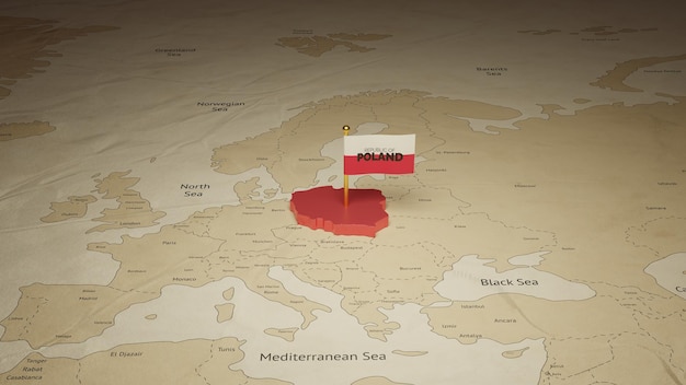 Polska mapa i flaga na białym tle renderowania 3d