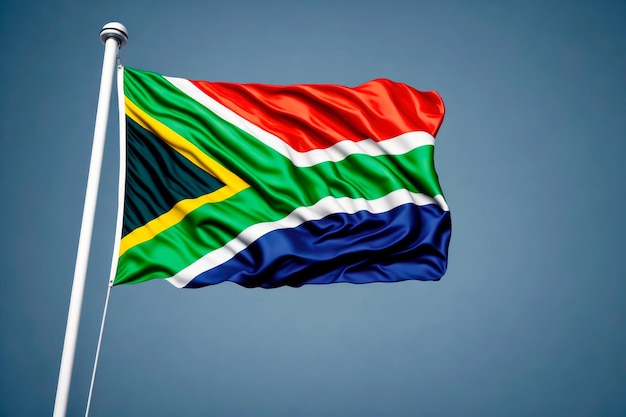 Południowa Afryka macha flagą na niebieskim niebie