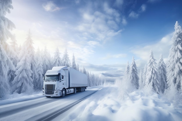 Południowa ciężarówka jadąca po śnieżnej drodze